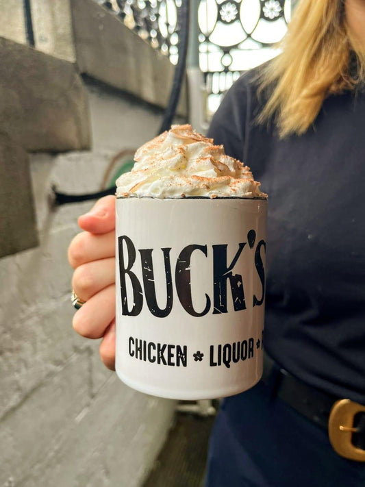 Buck's Bar Ceramic White Mug